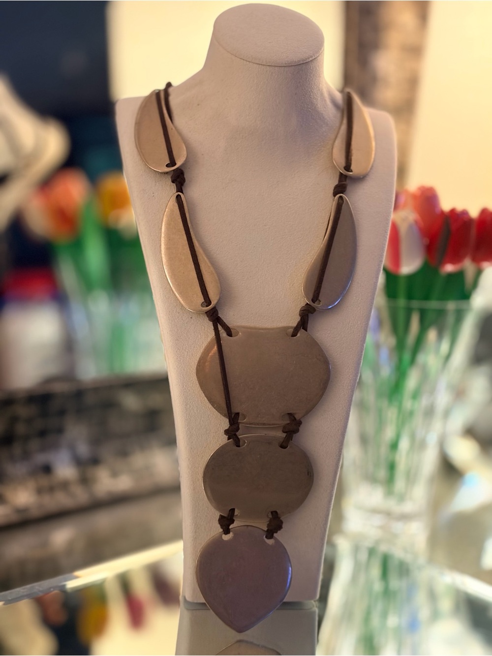 Chico's Brown Resin Pendant Link Necklace